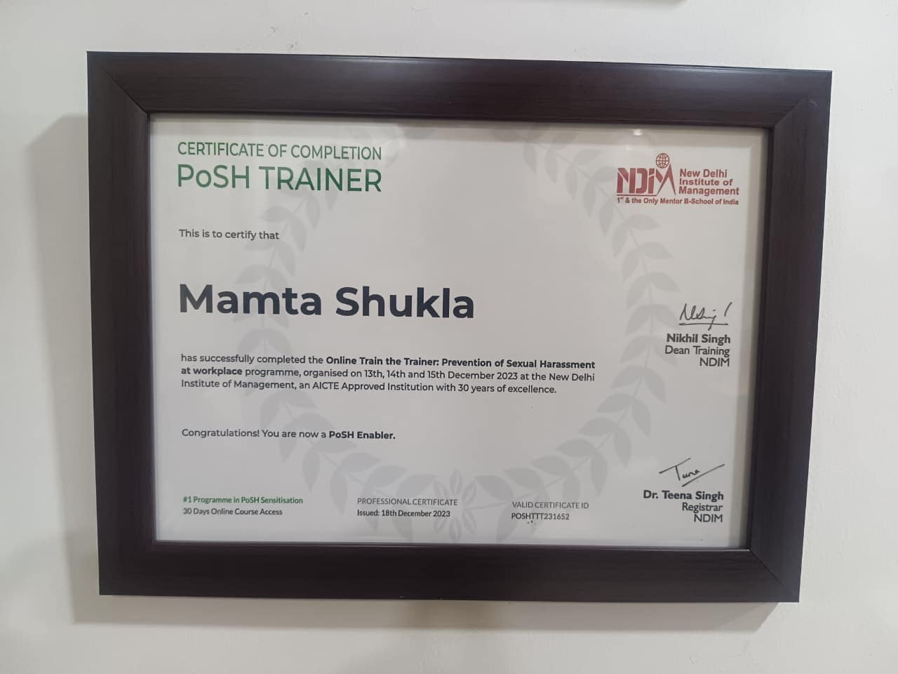 POSH Trainer Certificate